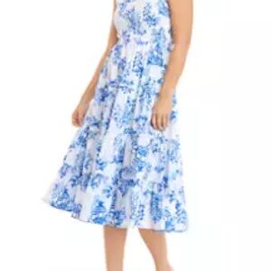 Crown and Ivy Floral Blue and White Midi Nap Dress L